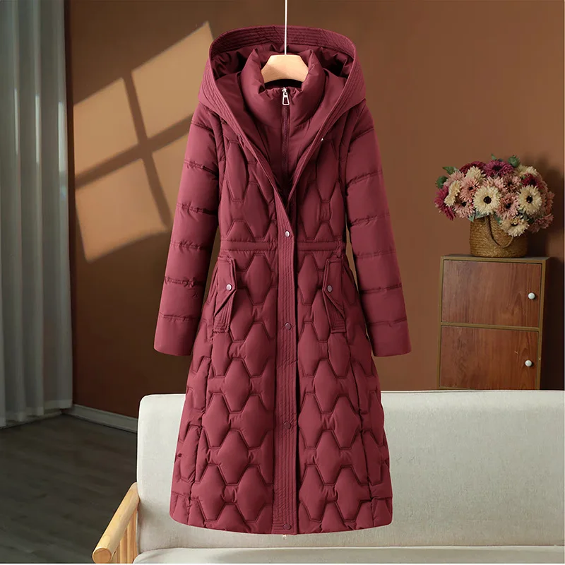 Lange Damen Winterparka mit Kapuze, Reißverschluss und Taschen – Valessa