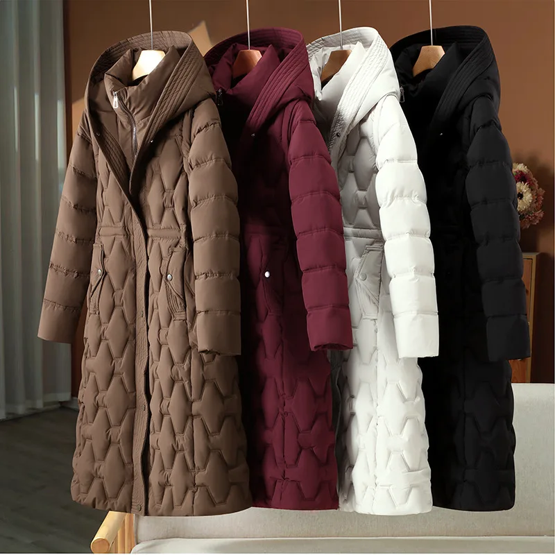 Lange Damen Winterparka mit Kapuze, Reißverschluss und Taschen – Valessa