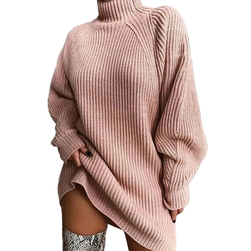 Damen Oversize Longpullover mit hohem Kragen Virelya