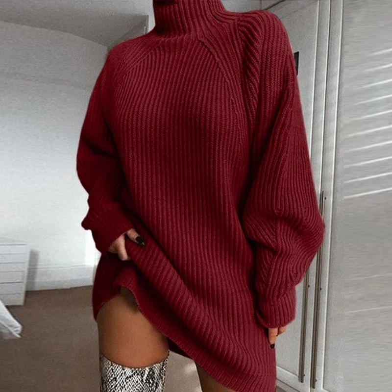 Damen Oversize Longpullover mit hohem Kragen Virelya