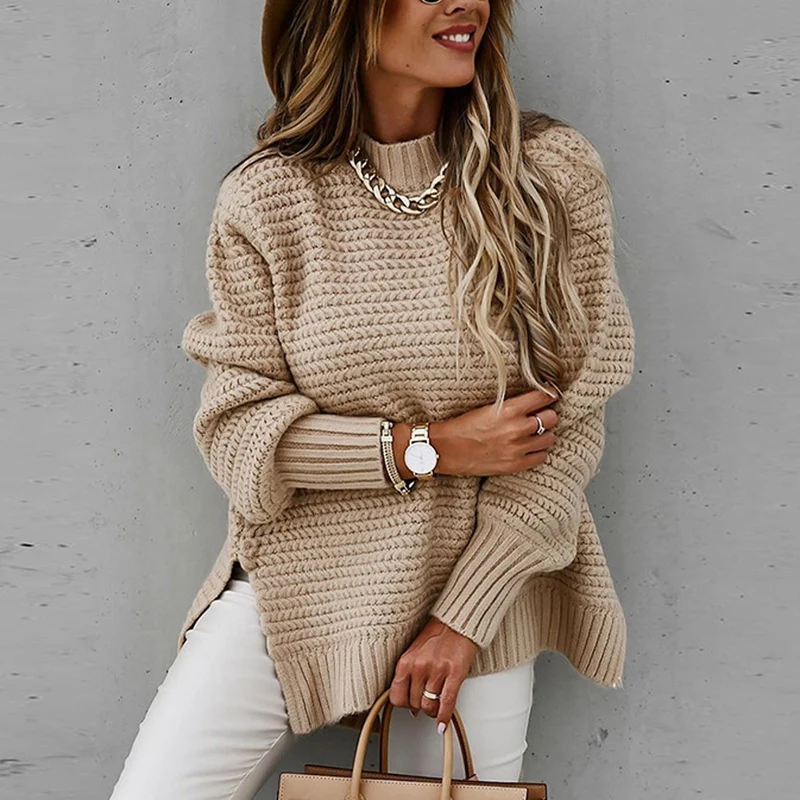 Damen Strickpullover mit hohem Kragen Solenya