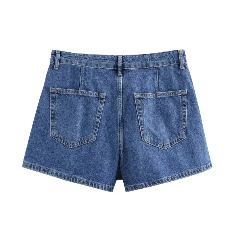 Lunessa Damen Cropped Jeansbluse mit Kurzarm