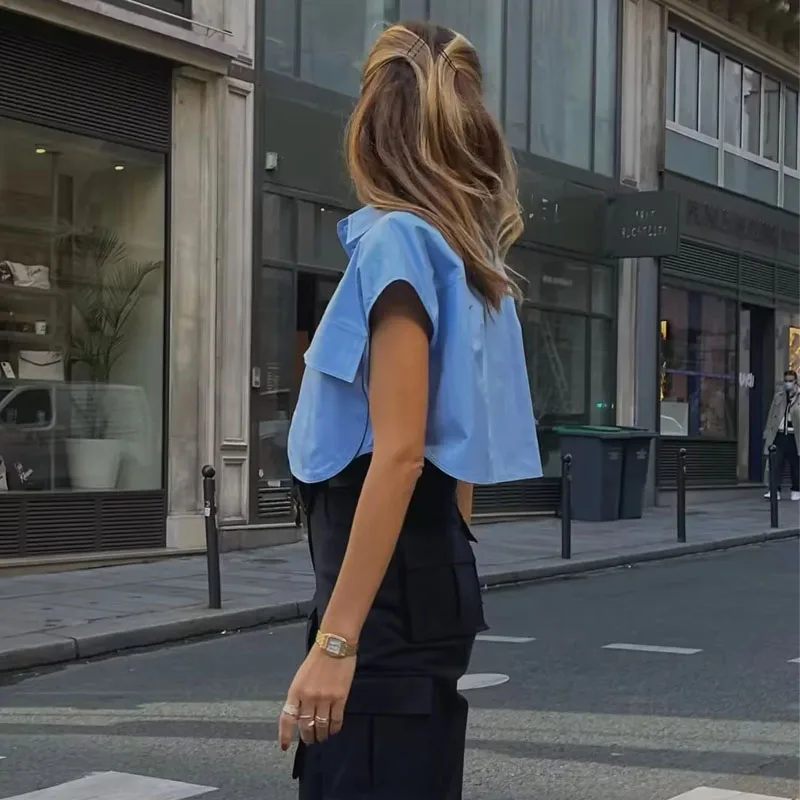 Eloria Damen Cropped Bluse mit Knopfleiste