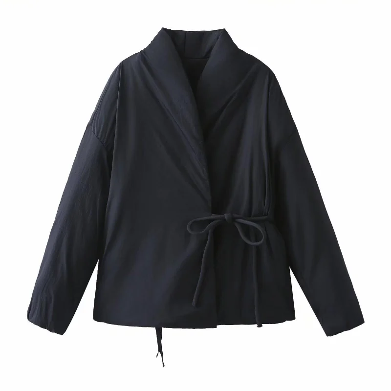 Damen Steppjacke mit V-Ausschnitt, Schnürverschluss und Taschen – Liora