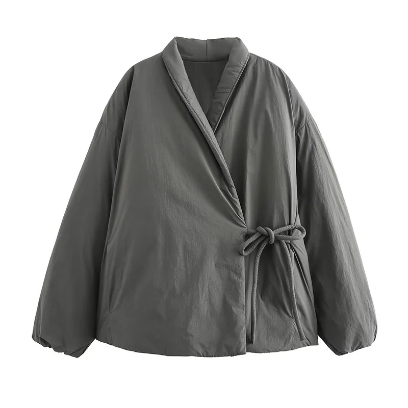 Damen Steppjacke mit V-Ausschnitt, Schnürverschluss und Taschen – Liora