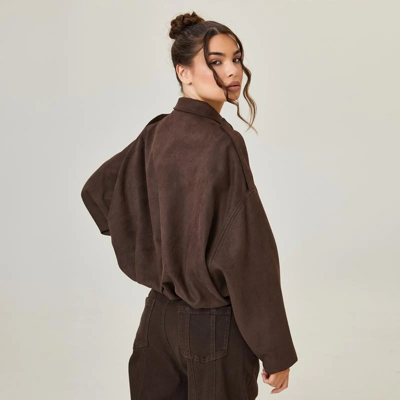 Damen Oversize Bomberjacke aus Wildlederoptik – Virella