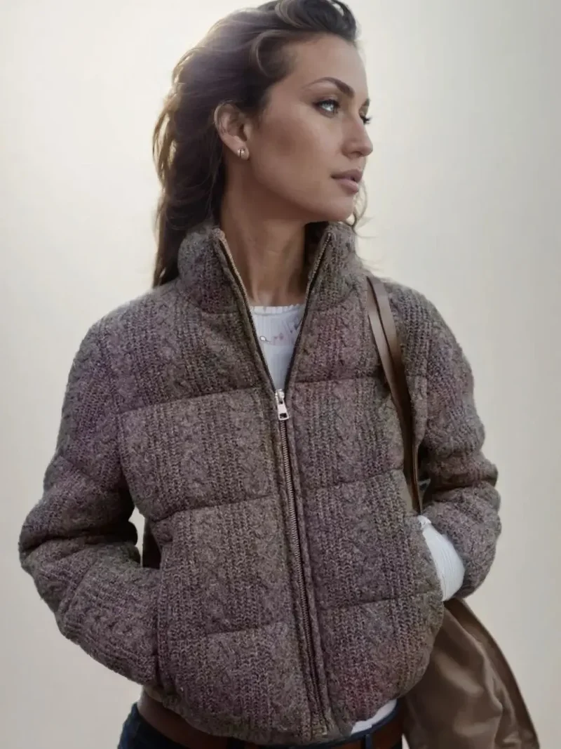 Damen Winterjacke mit Strickkragen und wattierter Füllung – Alvessa