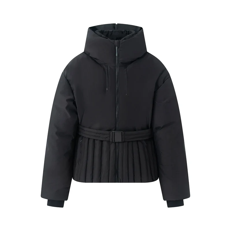 Damen Winterjacke mit Kapuze, Gürtel und wattierter Füllung – Virelta