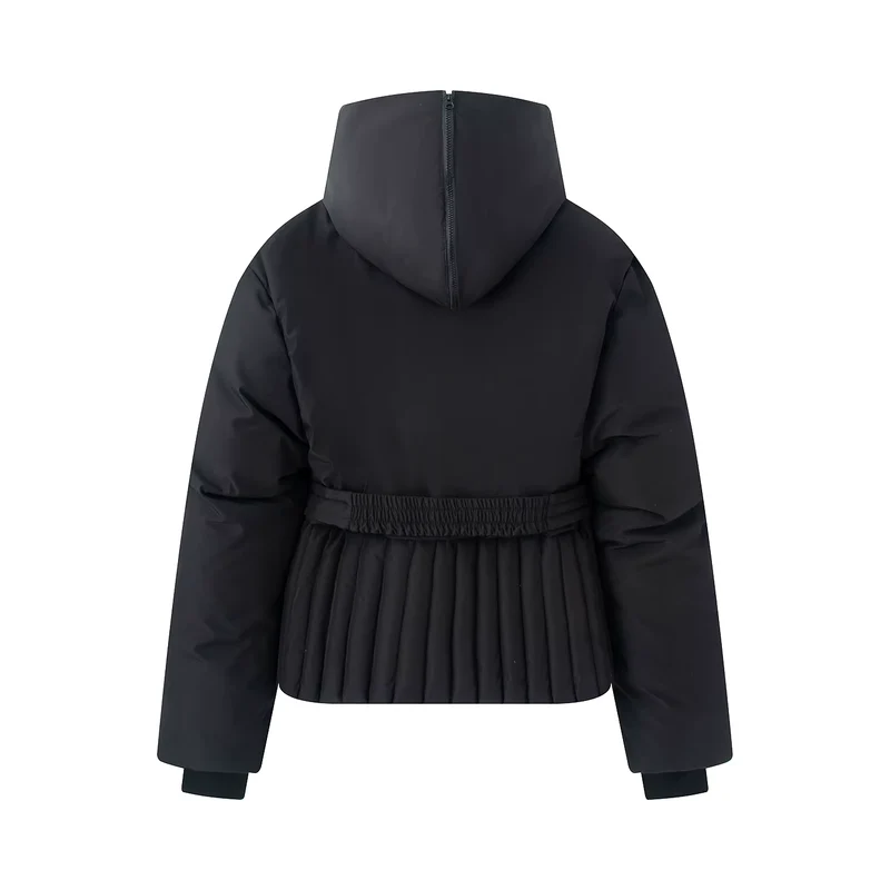 Damen Winterjacke mit Kapuze, Gürtel und wattierter Füllung – Virelta