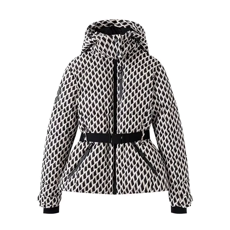 Damen Winterjacke mit Kapuze, Gürtel und wattierter Füllung – Cirella