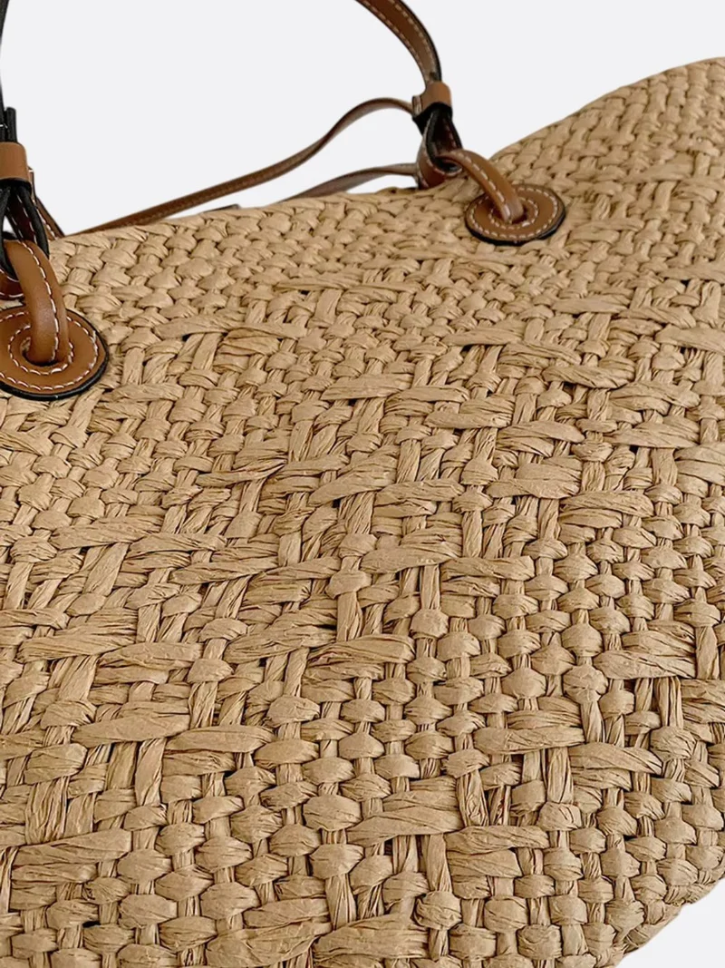 Damen Strohtasche mit Lederdetails und großem Fassungsvermögen – Solmira