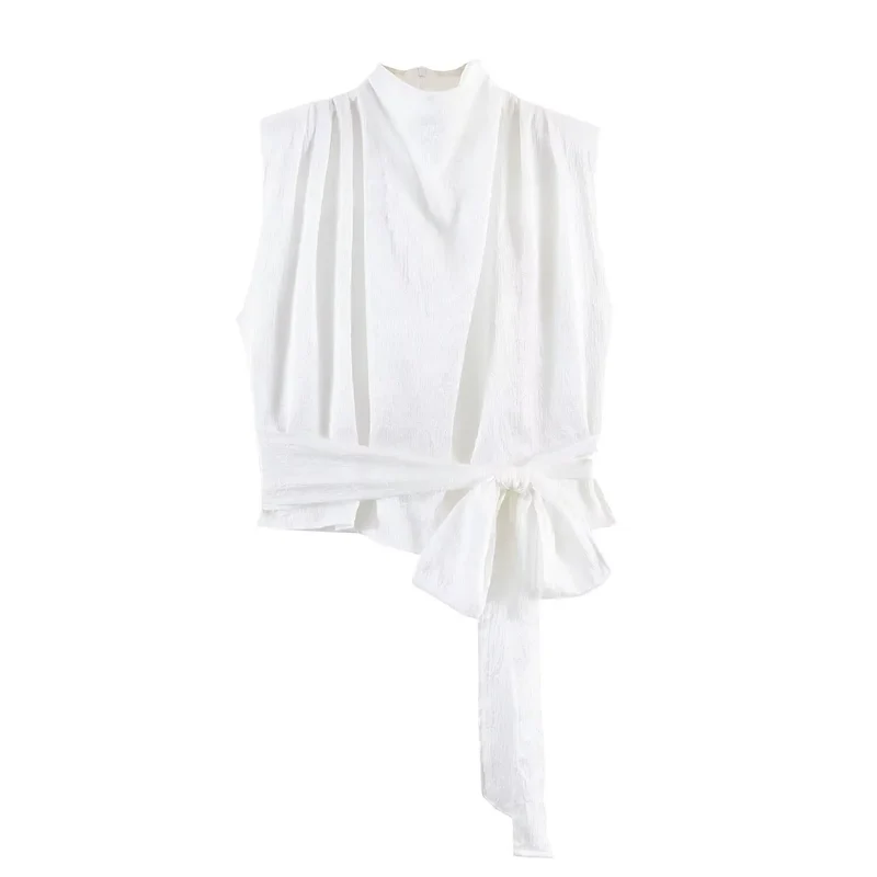Auriane Damen Satin-Top mit Ärmellosem Design und Schleifendetail