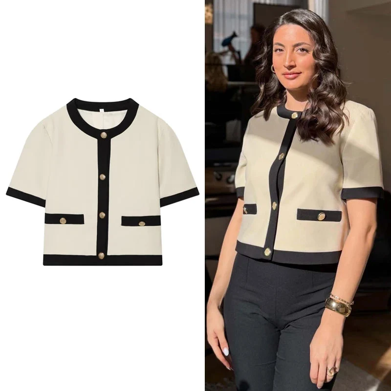 Damen Kurzarm Blazer mit Knopfleiste und Rundhalsausschnitt Velmisse