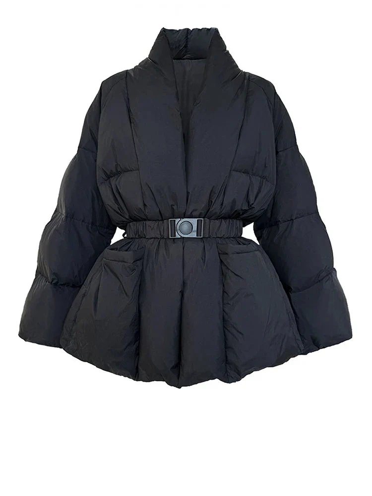 Damen Winterjacke mit Taillengürtel und Taschen Velmaria