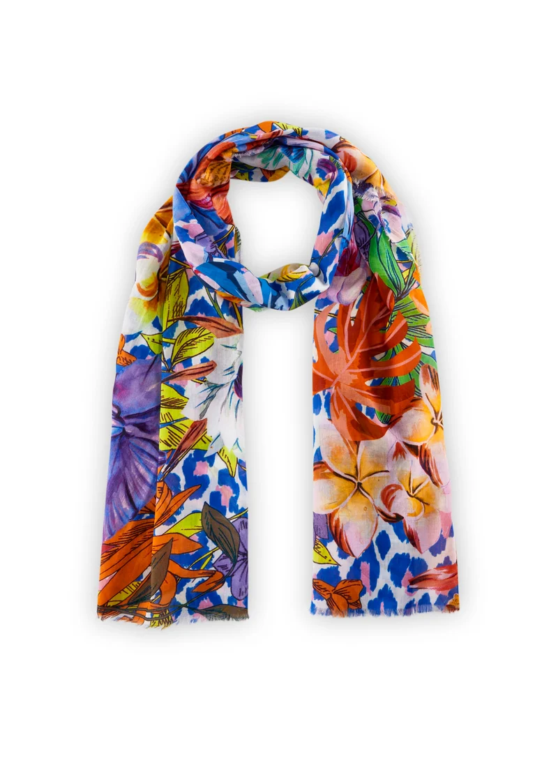 PRINTED SCARF COTTON FLOWERS blau-5