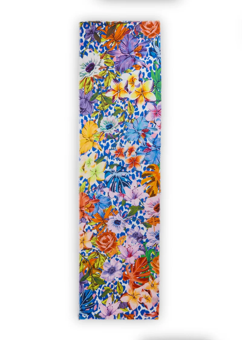 PRINTED SCARF COTTON FLOWERS blau-5