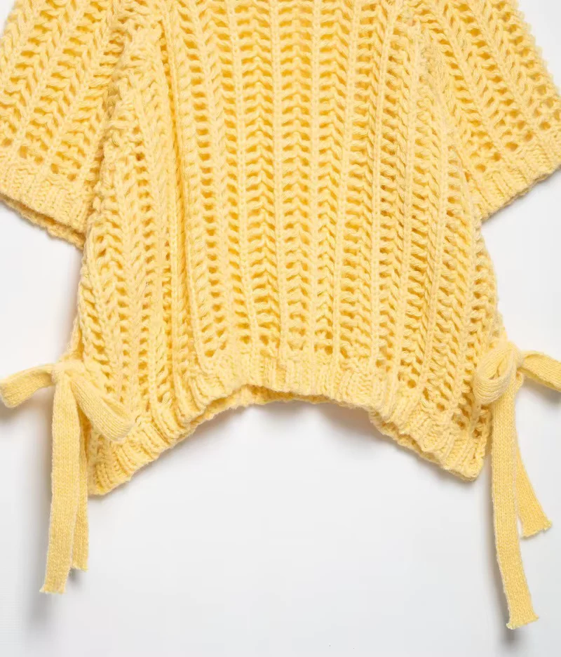 Avelisse Damen Strickpullover mit Schleife und Kurzen Ärmeln