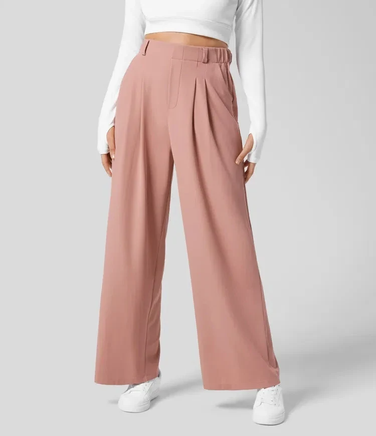 Velmoria Damen Karohose mit weitem Bein und hoher Taille