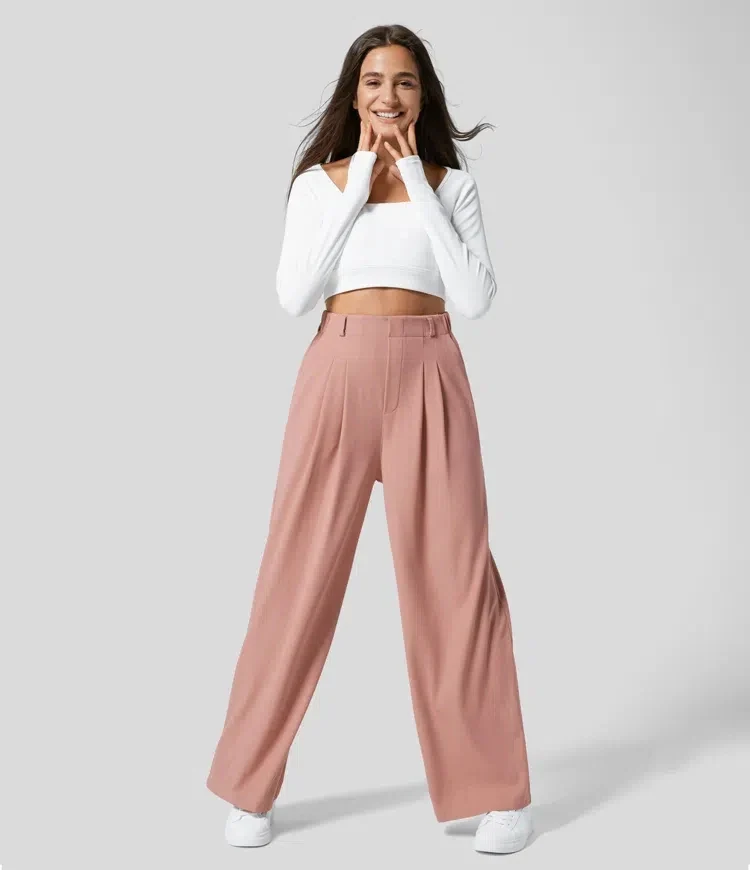 Velmoria Damen Karohose mit weitem Bein und hoher Taille