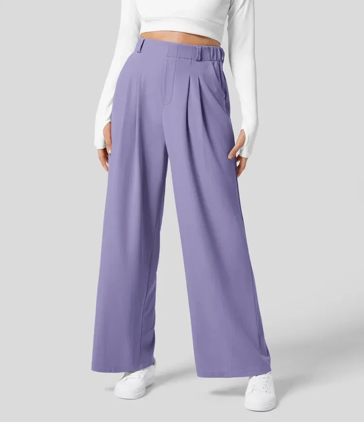 Velmoria Damen Karohose mit weitem Bein und hoher Taille
