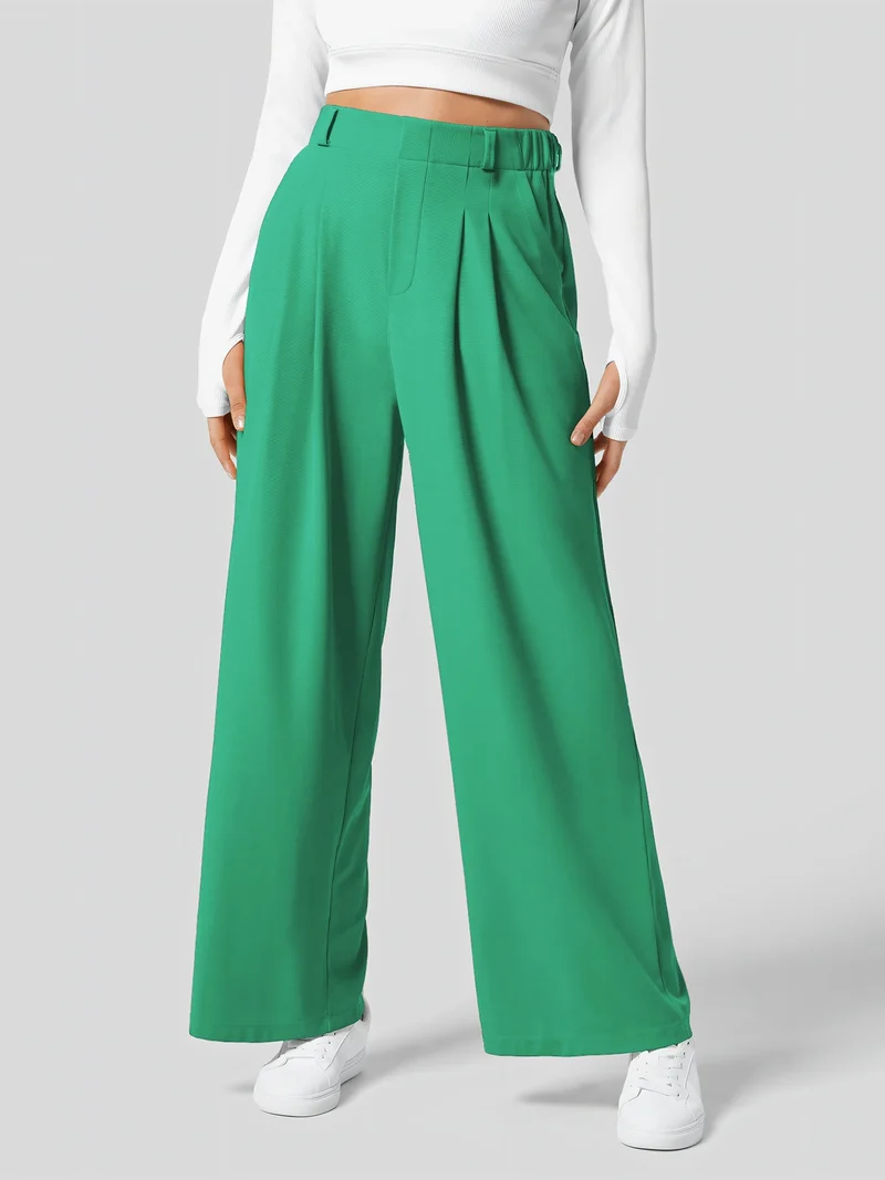 Velmoria Damen Karohose mit weitem Bein und hoher Taille