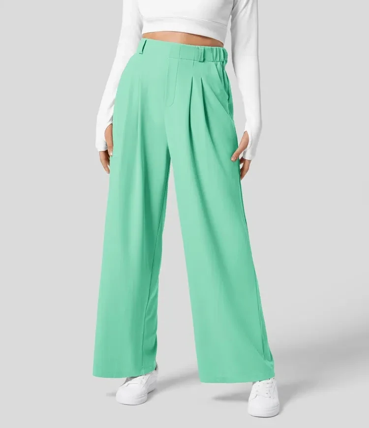 Velmoria Damen Karohose mit weitem Bein und hoher Taille