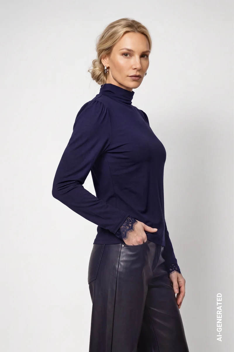 Rollkragenshirt mit Spitze