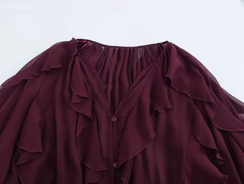 Lorevia Damen Chiffonbluse mit Volants und V-Ausschnitt