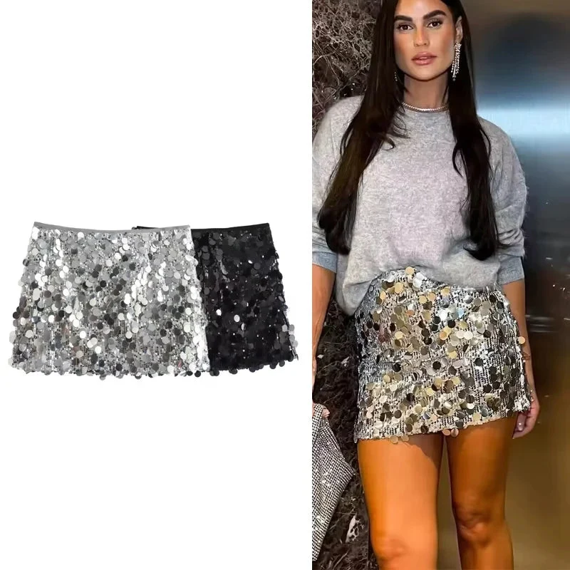 Pailletten Minirock mit hoher Taille für Damen – Luméa