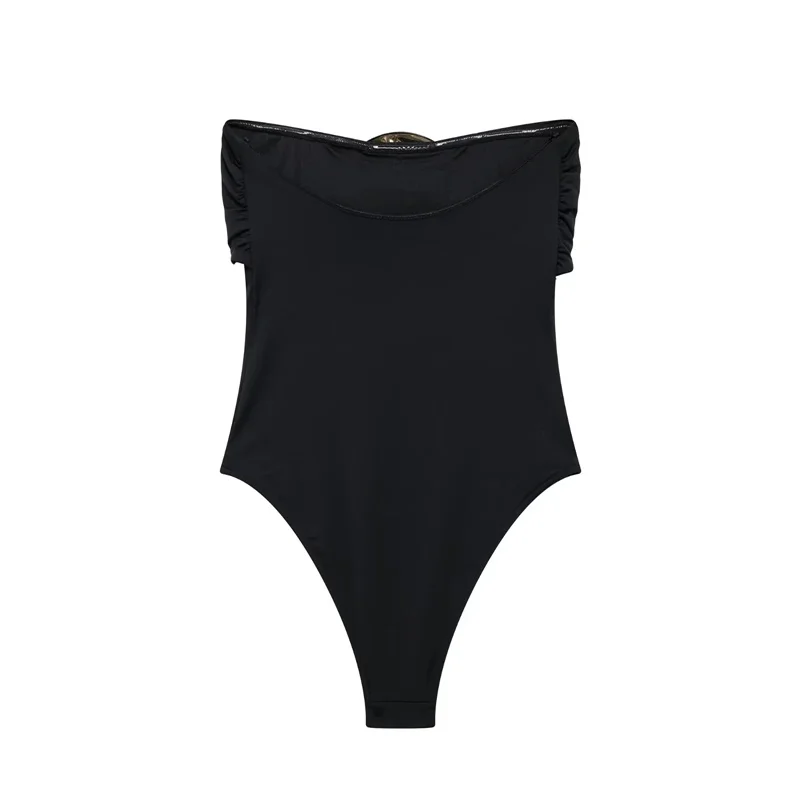 Schulterfreier Damen-Body mit Schleifendetail – Veloura