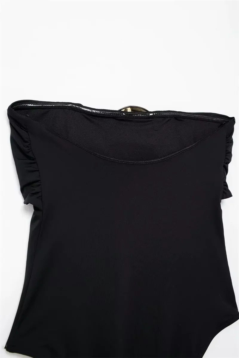 Schulterfreier Damen-Body mit Schleifendetail – Veloura