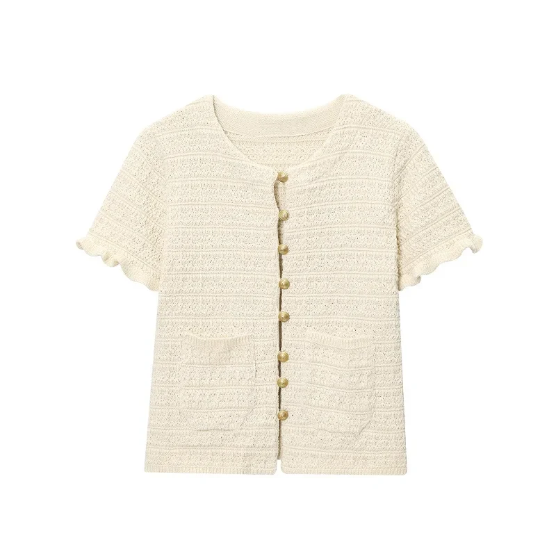 Kurzarm Strickcardigan mit Knopfleiste für Damen – LioraBelle
