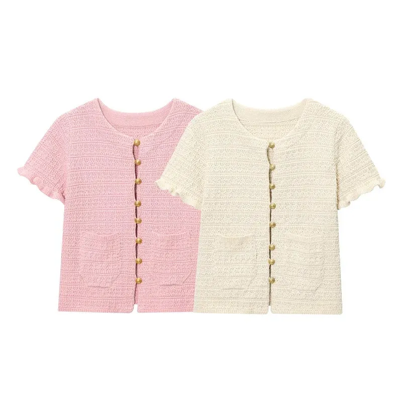 Kurzarm Strickcardigan mit Knopfleiste für Damen – LioraBelle