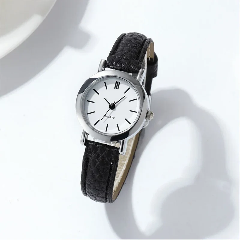 Elvara Damen Armbanduhr mit rundem Zifferblatt und Lederarmband