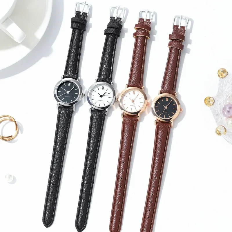 Elvara Damen Armbanduhr mit rundem Zifferblatt und Lederarmband