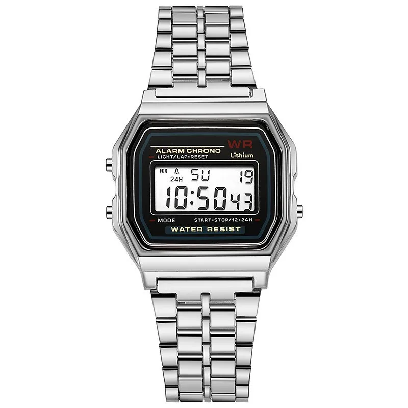 Nexiro Herren Digitaluhr mit rechteckigem Gehäuse und Metallarmband