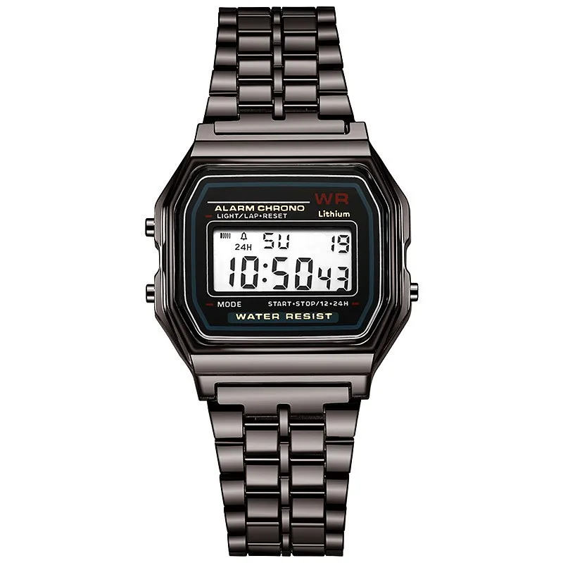 Nexiro Herren Digitaluhr mit rechteckigem Gehäuse und Metallarmband
