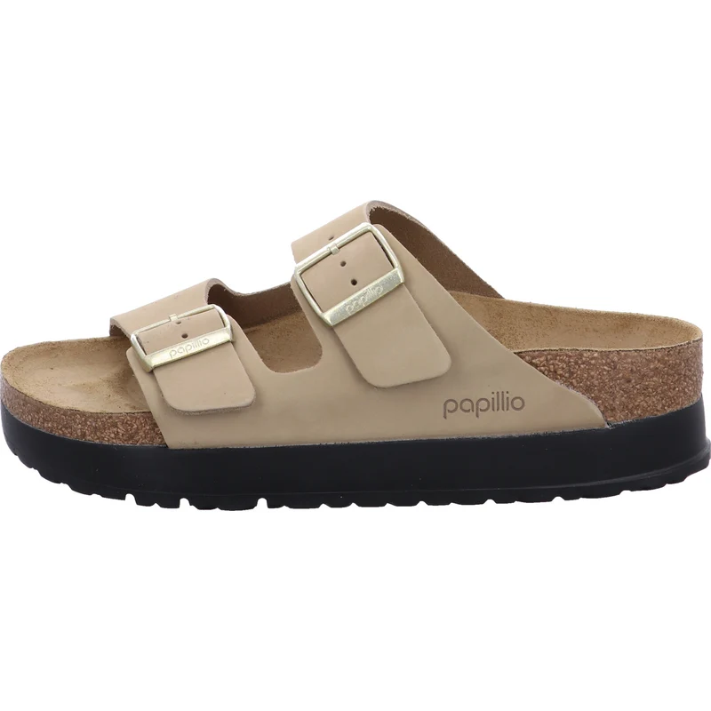 Birkenstock Pantolette Arizona Flex Platform LENB San beige