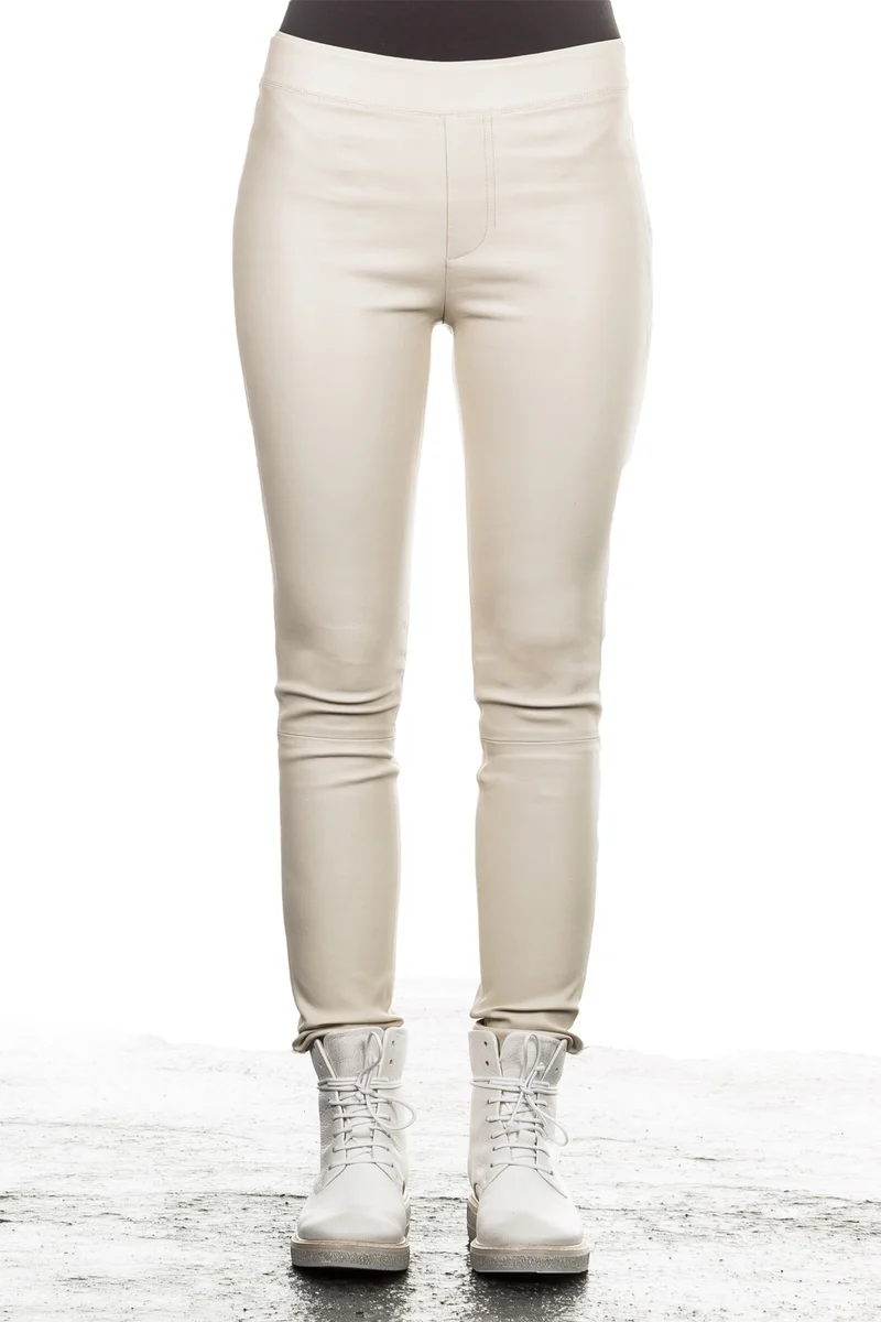 Helmut Lang Damen Leder Leggings creme