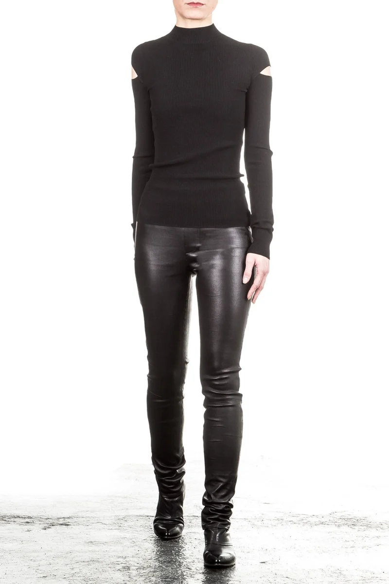 Helmut Lang Damen Leder Leggings schwarz