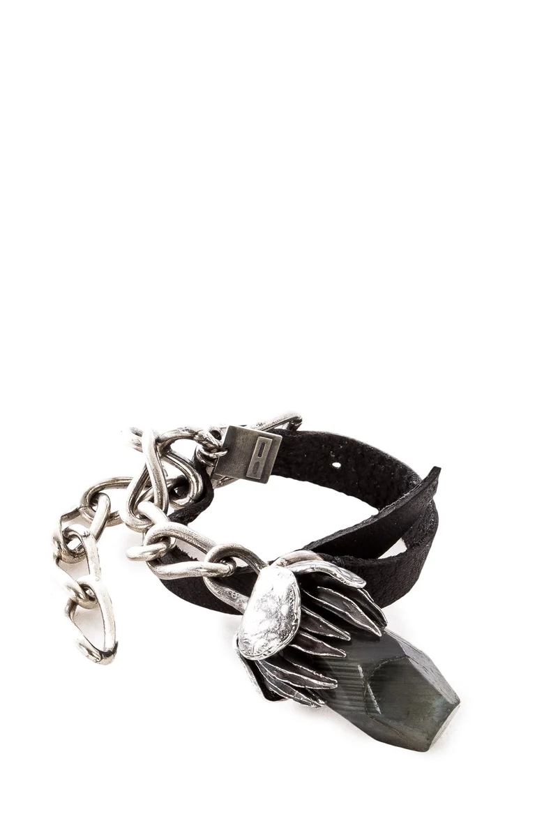 GOTI Lederarmband mit Silberknospe BR1131 silber schwarz