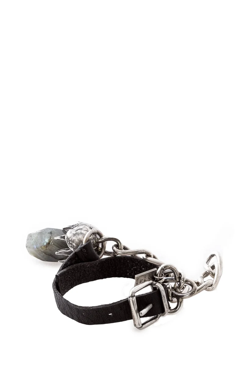 GOTI Lederarmband mit Silberknospe BR1131 silber schwarz