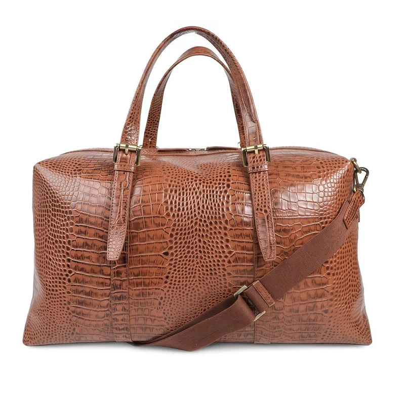 Waltz Leather Croc Pattern Weekend Bag - WALTZ / 328 163 - Tan Croc