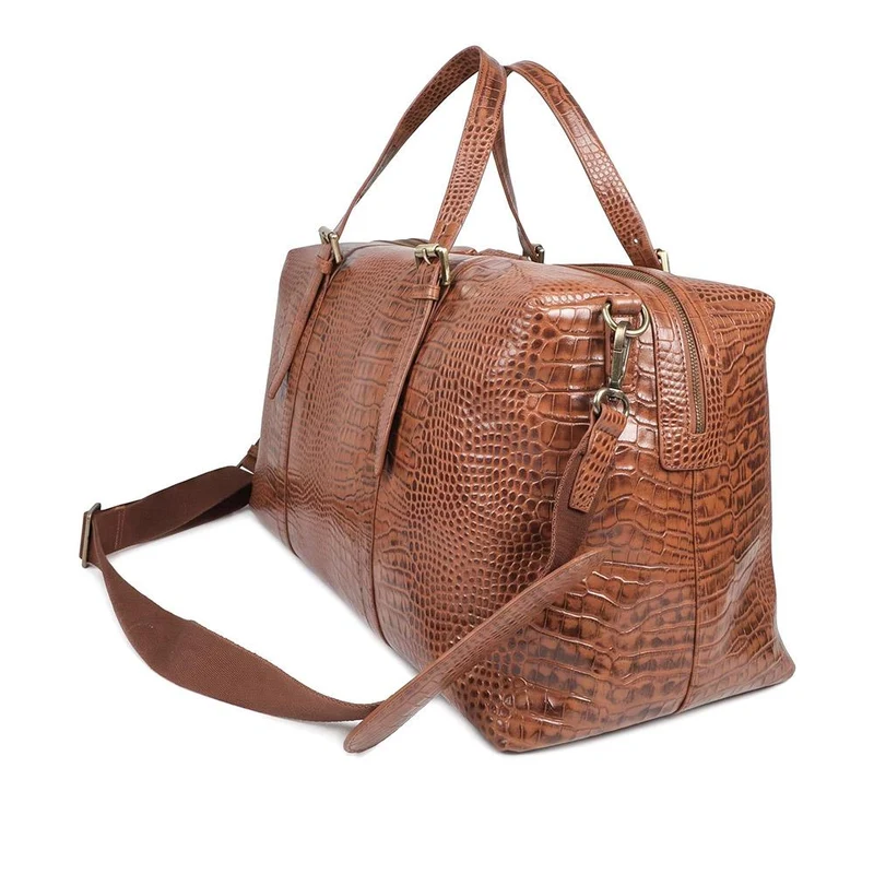 Waltz Leather Croc Pattern Weekend Bag - WALTZ / 328 163 - Tan Croc