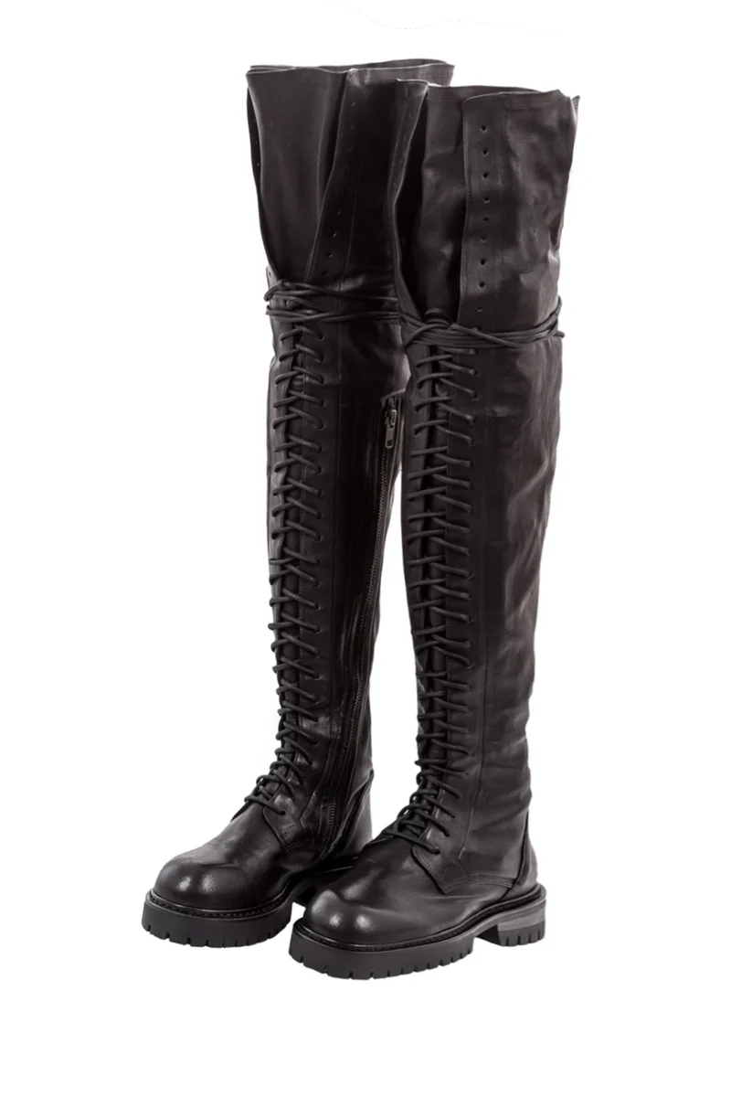 Ann Demeulemeester Damen Overknees aus Stretchleder schwarz