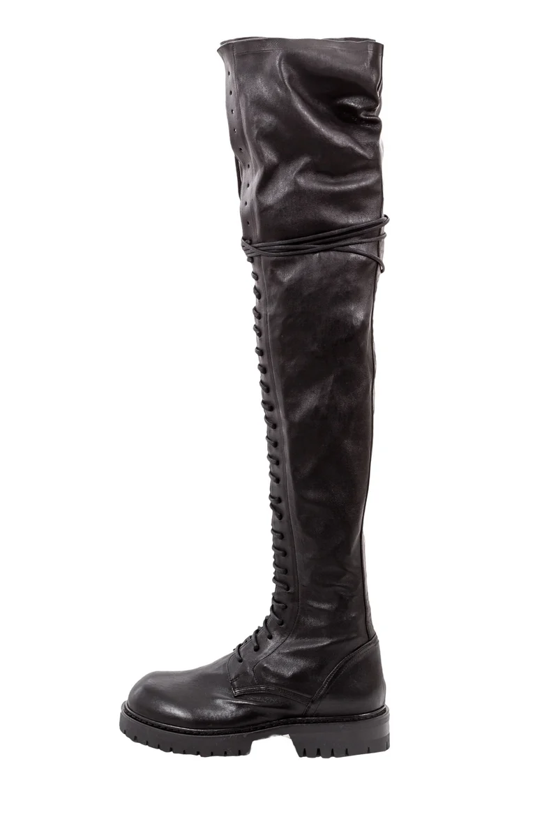 Ann Demeulemeester Damen Overknees aus Stretchleder schwarz