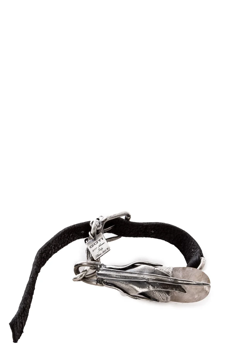 GOTI Lederarmband mit Silberknospe BR1140 silber schwarz