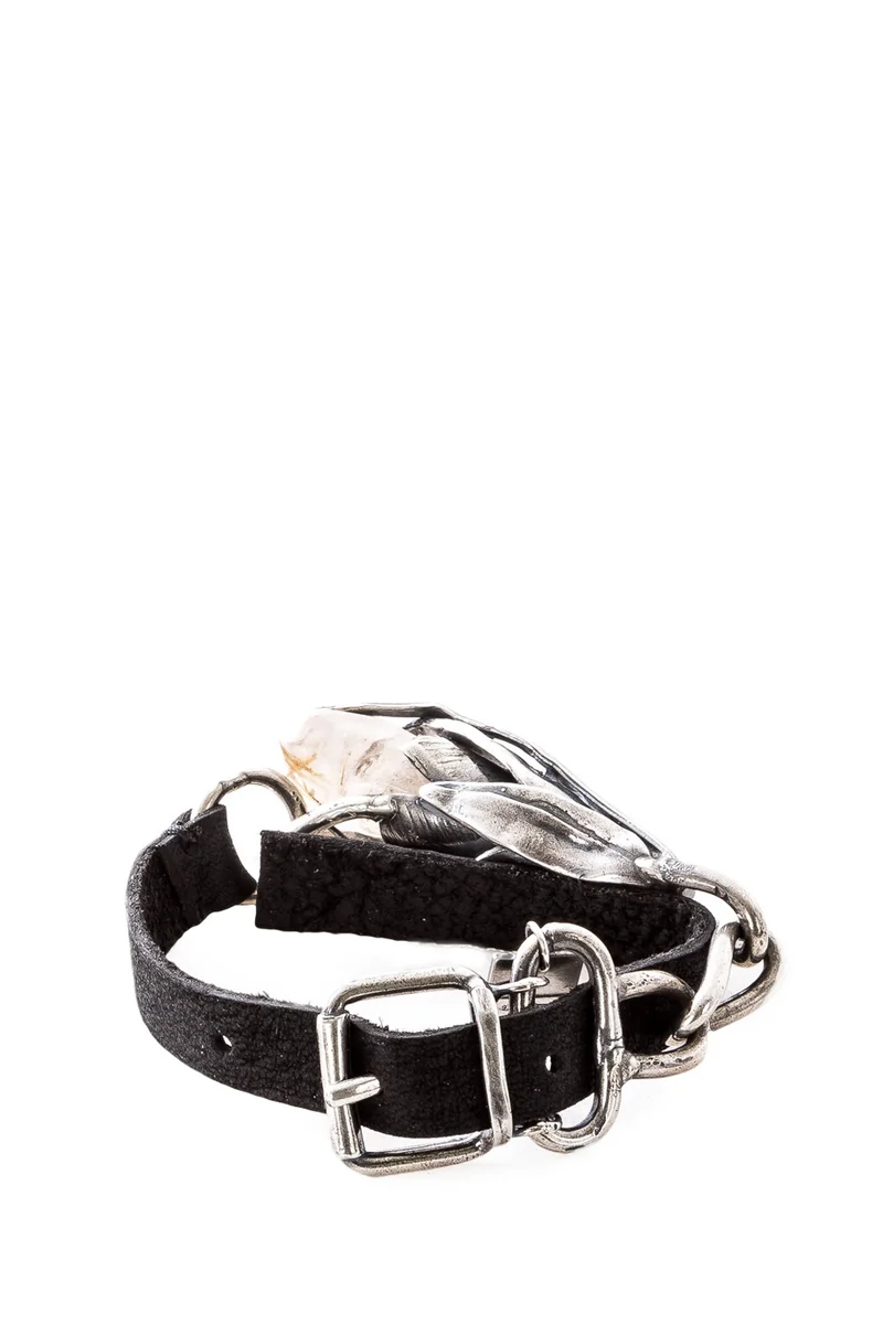 GOTI Lederarmband mit Silberknospe BR1140 silber schwarz