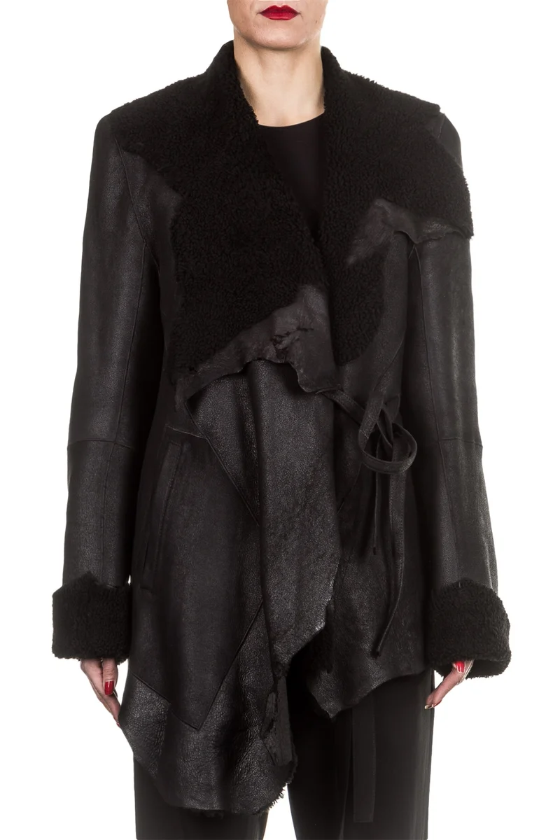 Ann Demeulemeester Unisex Lammfell Jacke schwarz