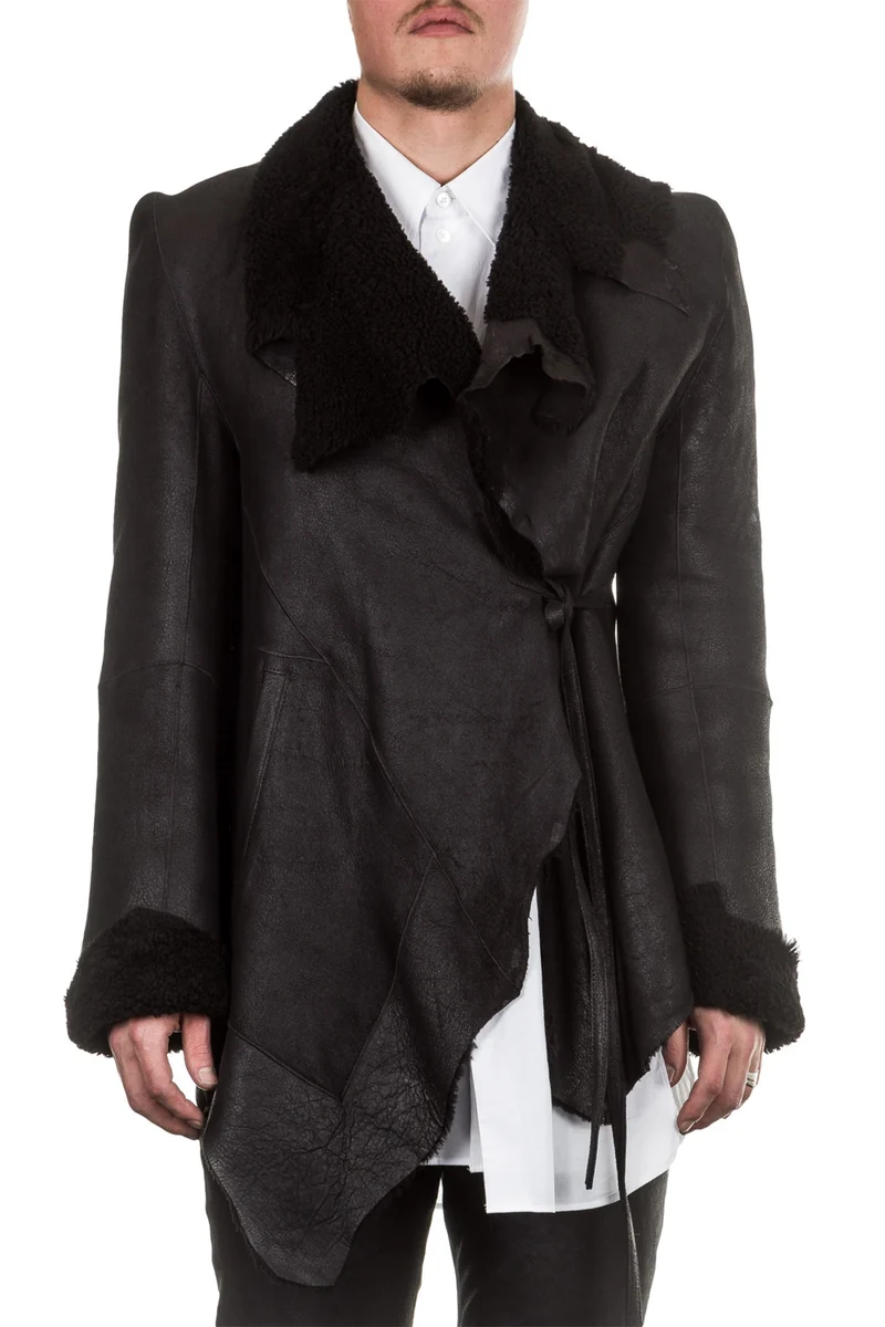 Ann Demeulemeester Unisex Lammfell Jacke schwarz